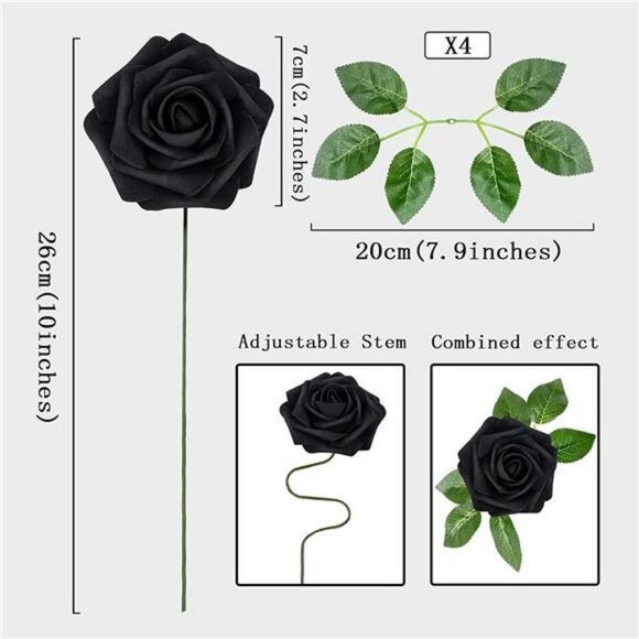 25pcs Artificial Flower Foam Rose, Handmade Big Fake Flower Head (Black) - Picture 4 of 7